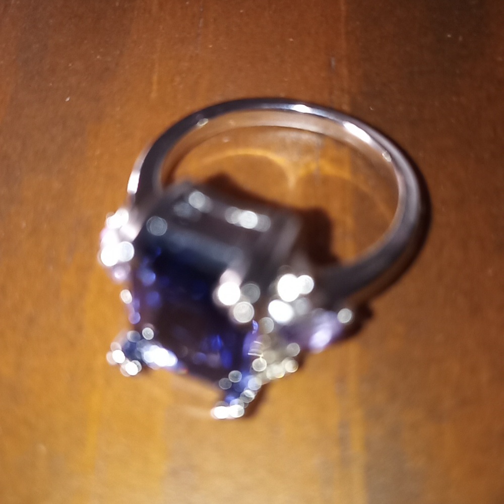 Large Emerald Cut Faux Amethyst Ring-Faux White Sapphire & Diamond Stones Sz 11 - Picture 8 of 8